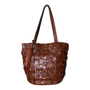 Patricia Nash Twisted Braid Tote Mizzana Toast Brown Italian Leather Bag